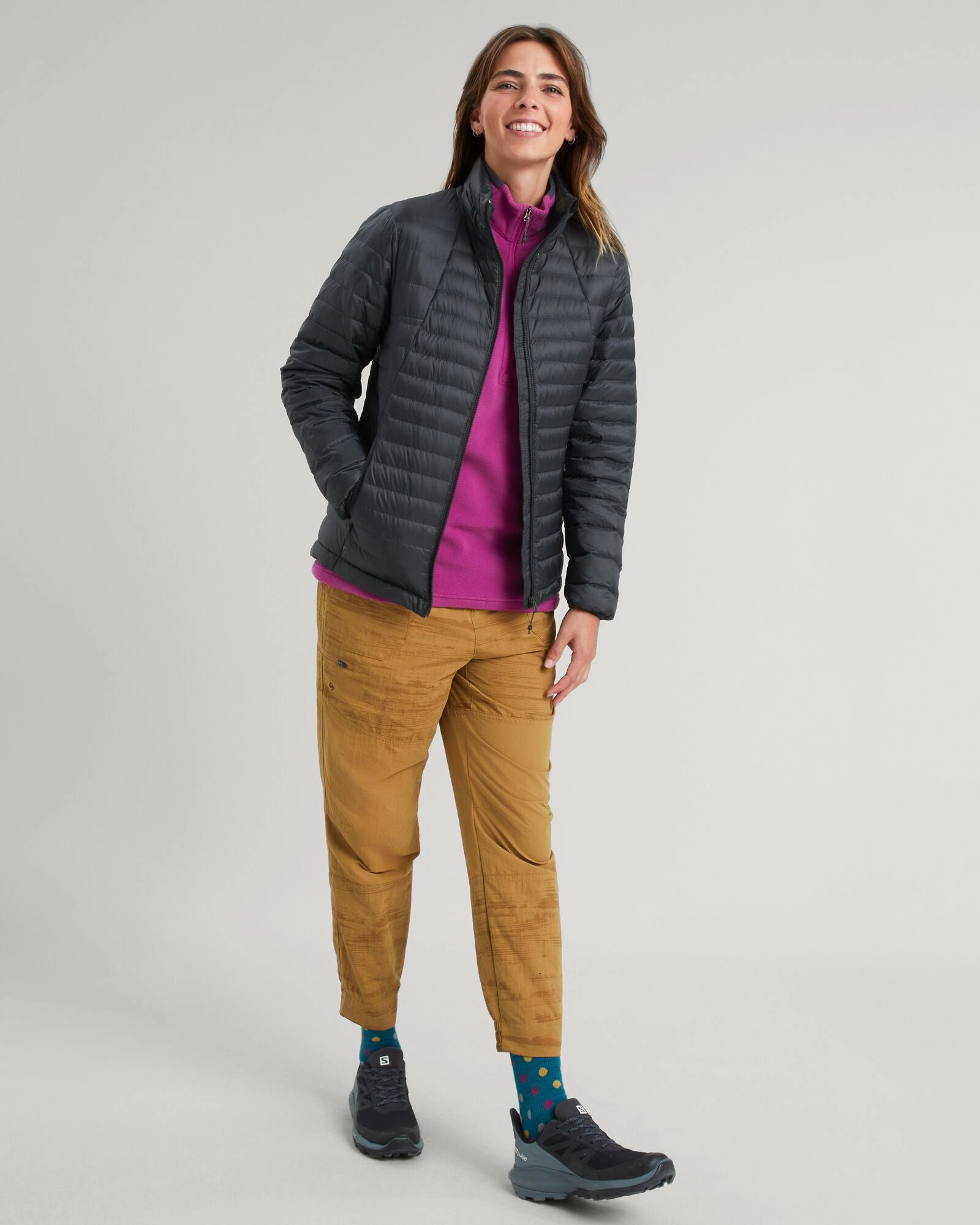 Bonded seams Plaid Print Women's Heli R Down Jacket - Black Stingray