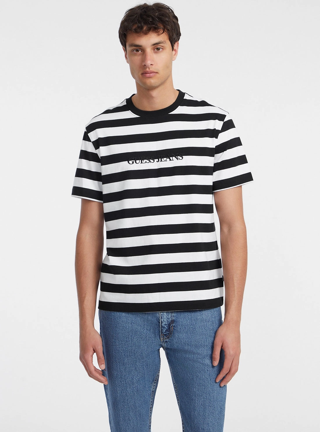 CrewNeck Active Tee Guess Jeans Black White Striped T-Shirt