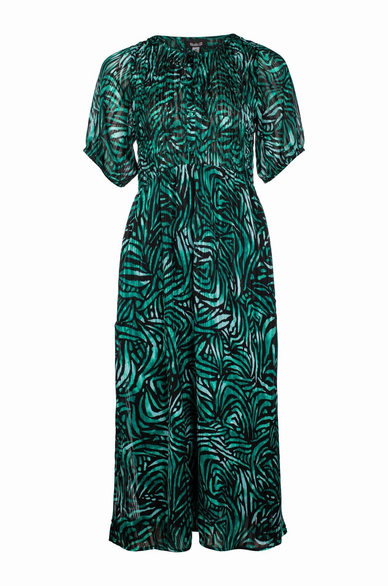 Polite Color Dress | Emerald Black Abst | 8574C1