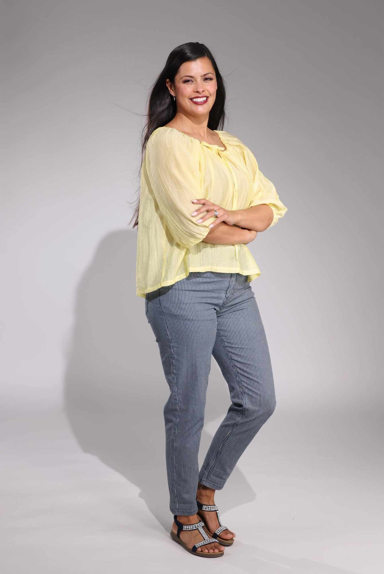 Capri Jeans | Mid Blue Stripe | 6892C1 Casual Friday Elegant Casual Sustainable Creative Look