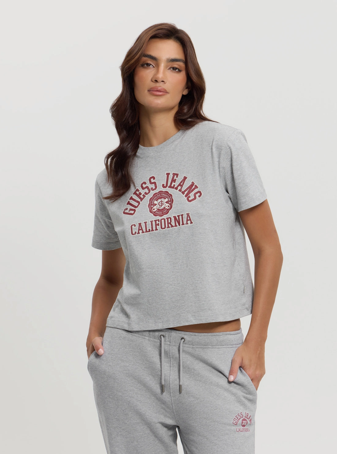 ContrastStitching Guess Jeans Grey Boxy T-Shirt