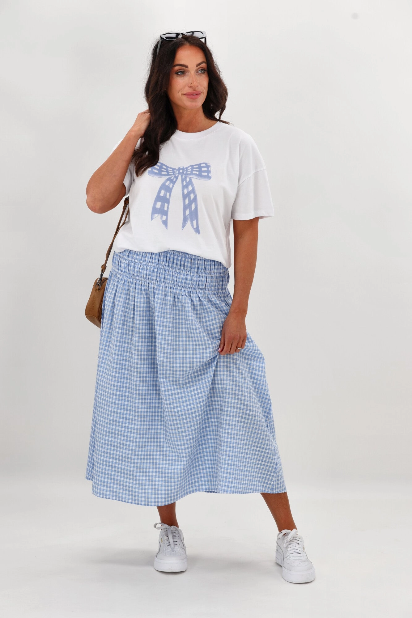 Sustainable Fabric Craftsmanship Focus Shine On Label Haylene Shirred Waist Skirt Blue Gingham