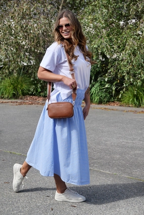 Shine On Label Haylene Shirred Waist Skirt Blue Gingham Romantic Vibe