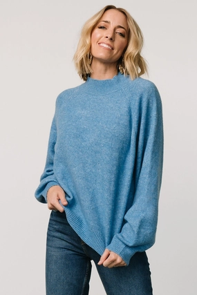 Bronson Mock Neck Sweater | Blue Sleek Waist