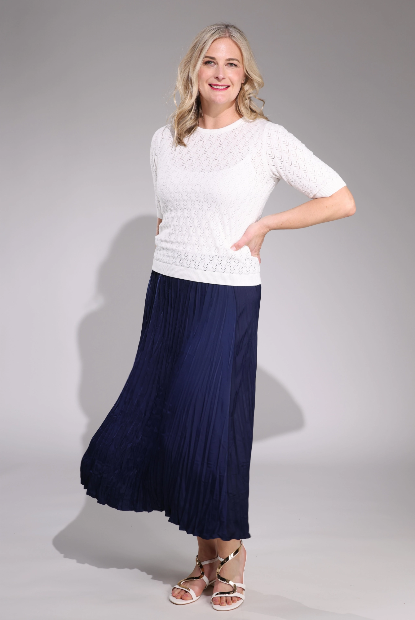 Sheer Overlay Maximalist look Pleated Satin Maxi Skirt | NAVY | 4493C1