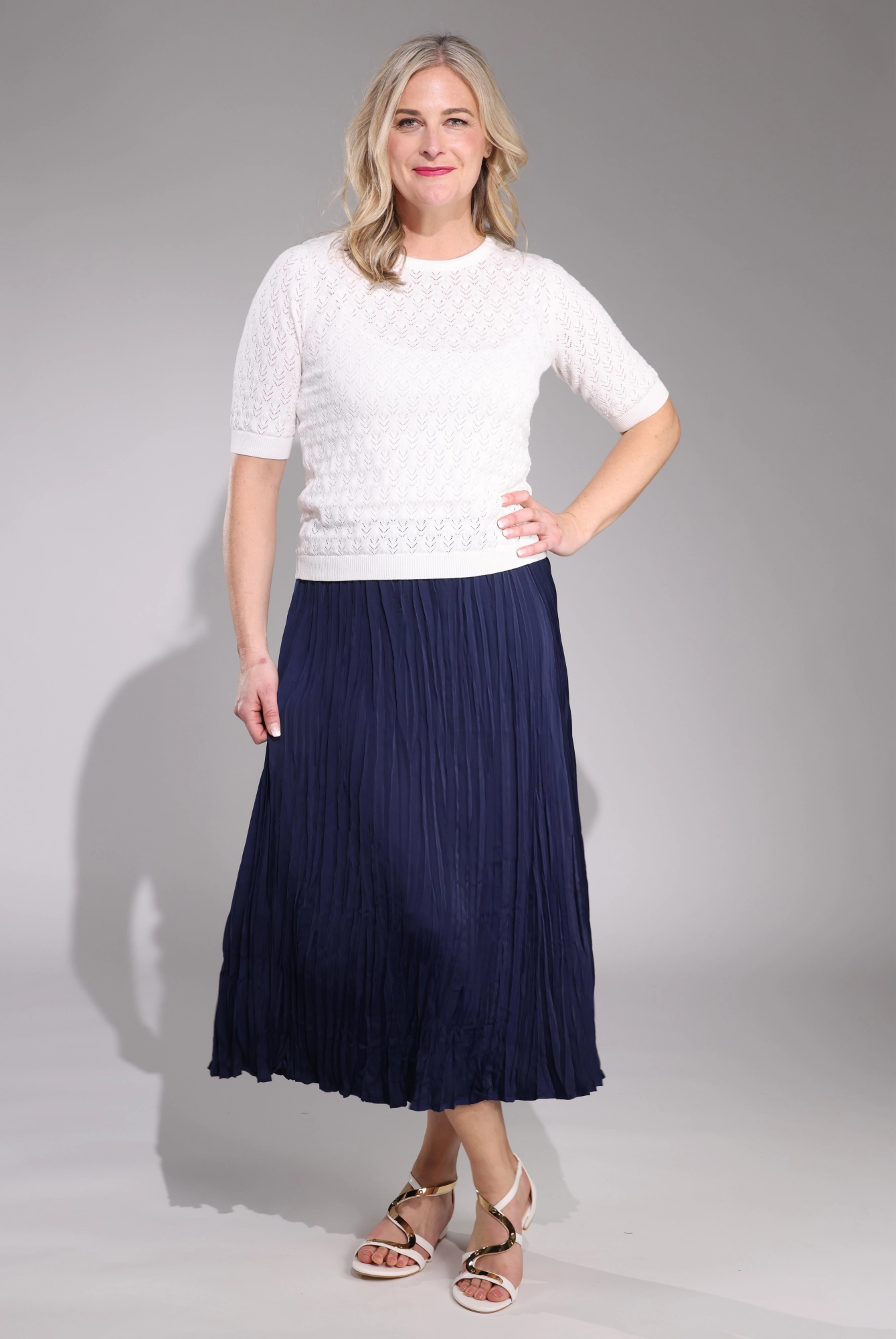 Pleated Satin Maxi Skirt | NAVY | 4493C1 Stylish Vibe Flexible Knit