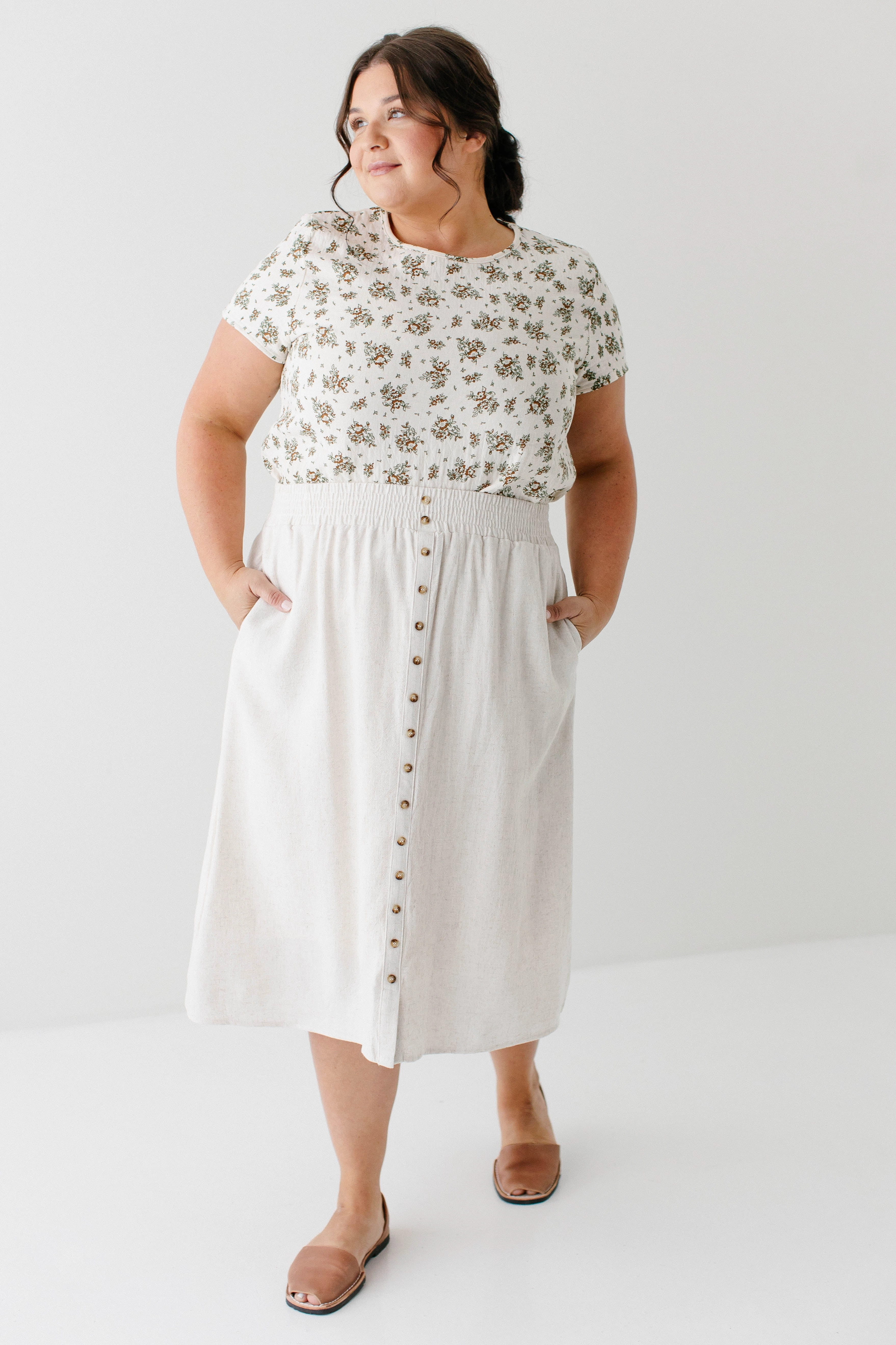 'Greta' Button Front Midi Skirt Plant Based Material Tiered Layers