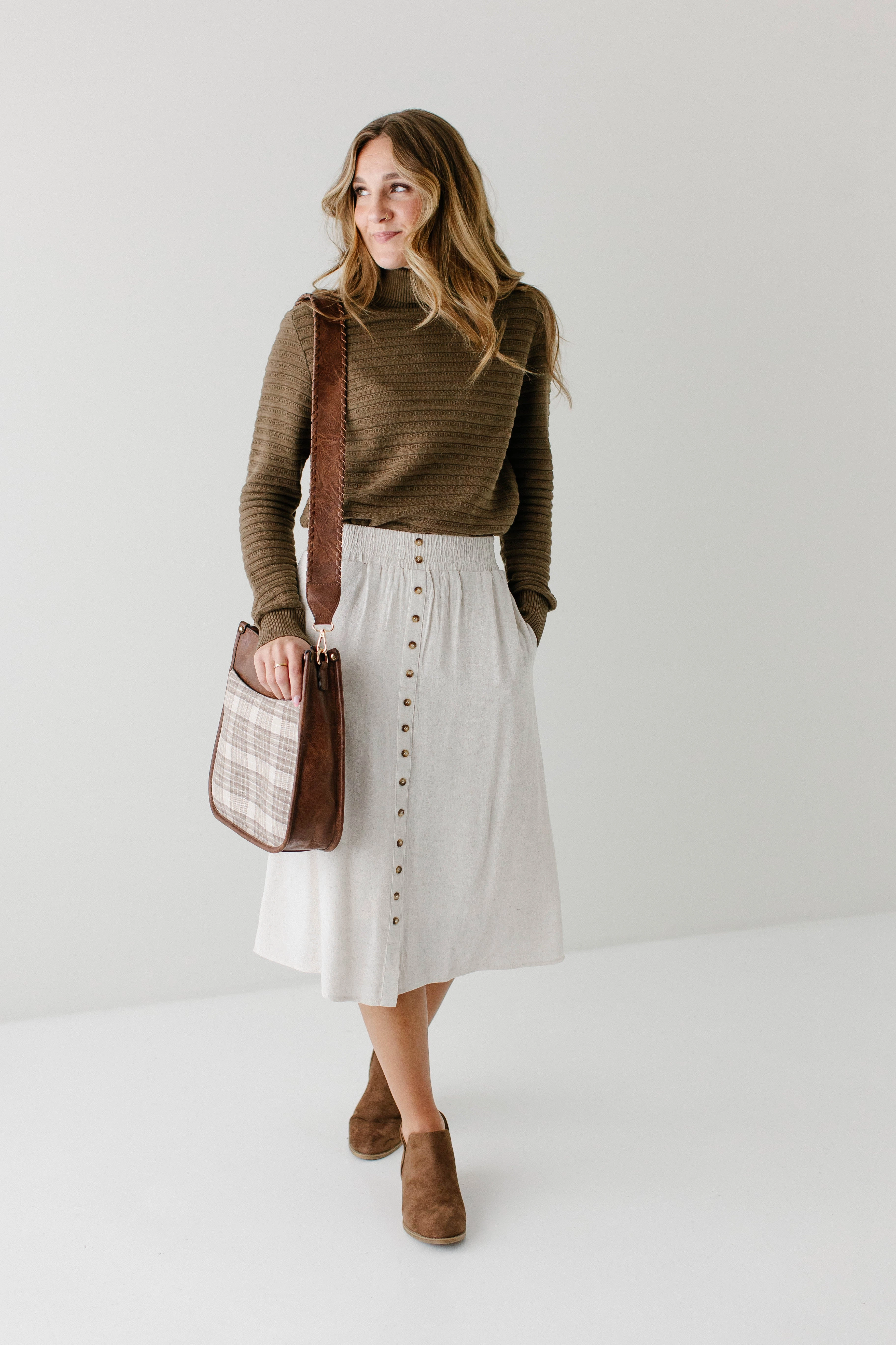 'Greta' Button Front Midi Skirt Cultural Heritage Outfit Ideas