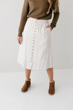 button detail Design innovation 'Greta' Button Front Midi Skirt