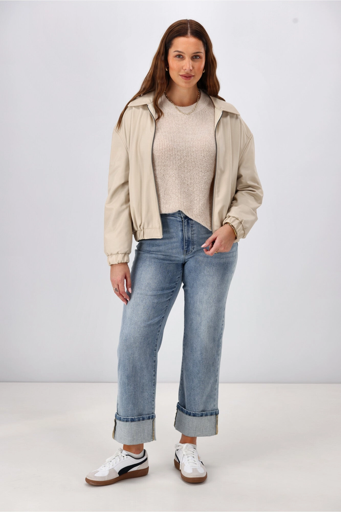 Shine On Label Aidia Pleather Jacket Taupe Compression Packability