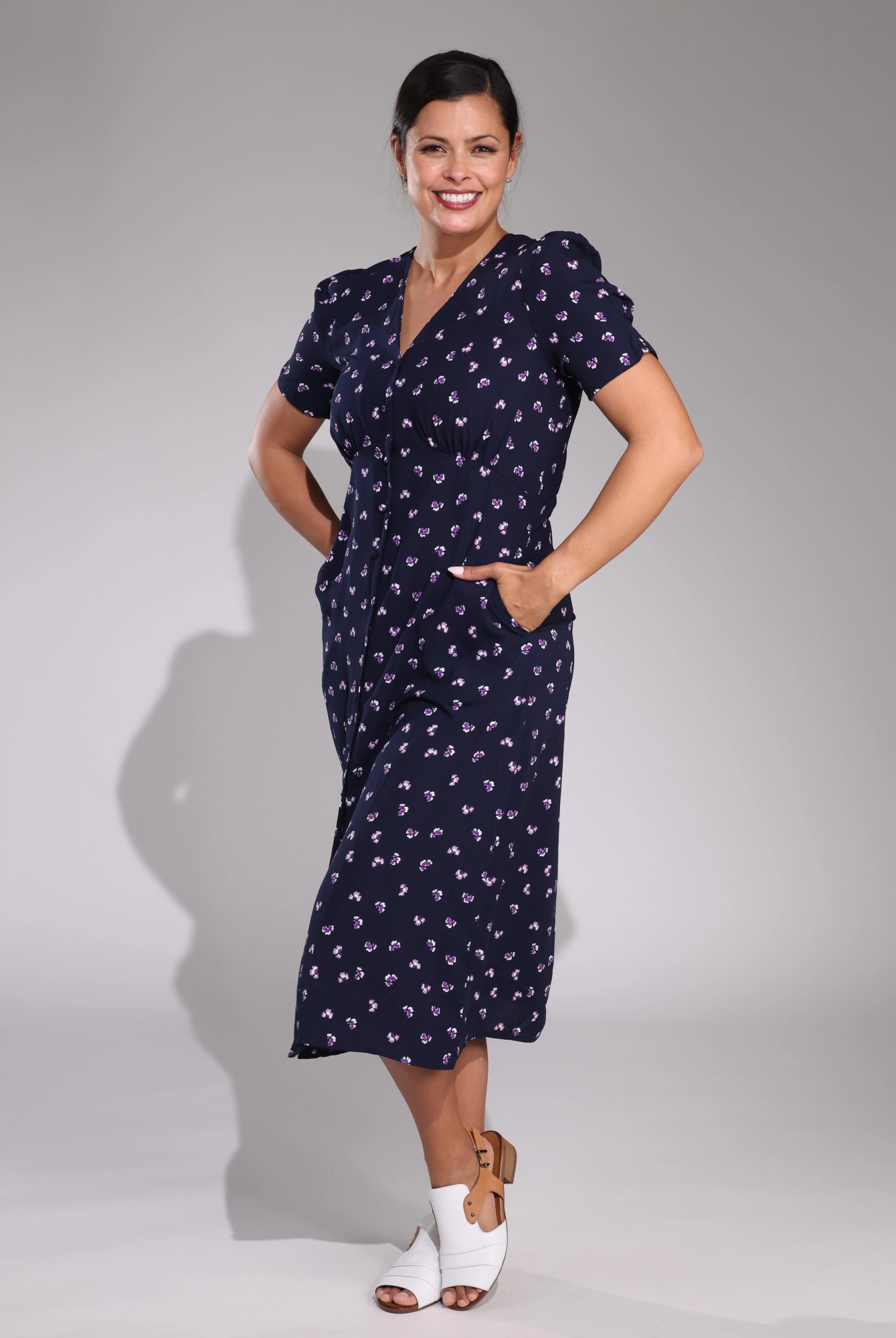 V Neck Midi Dress | Navy Petal | 4571C1 Mature Glam Fresh Form