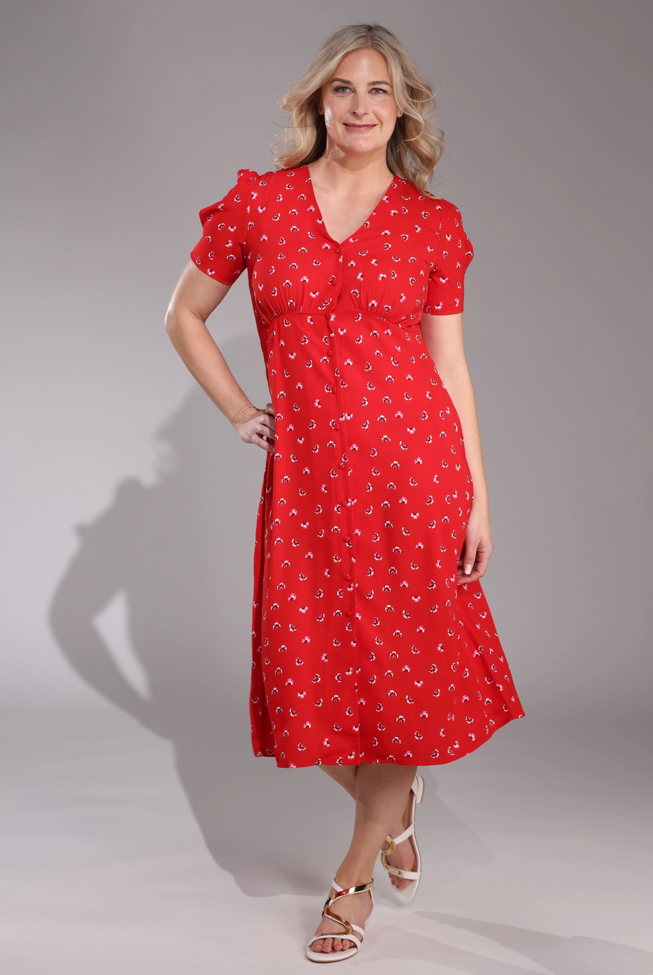 Tear-resistant V Neck Midi Dress | RED PETAL | 4571C1