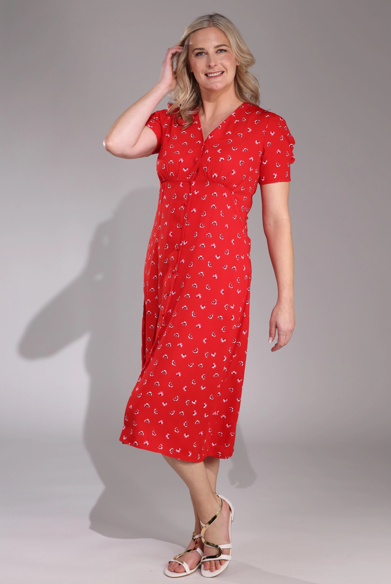 V Neck Midi Dress | RED PETAL | 4571C1 Structured-Shape