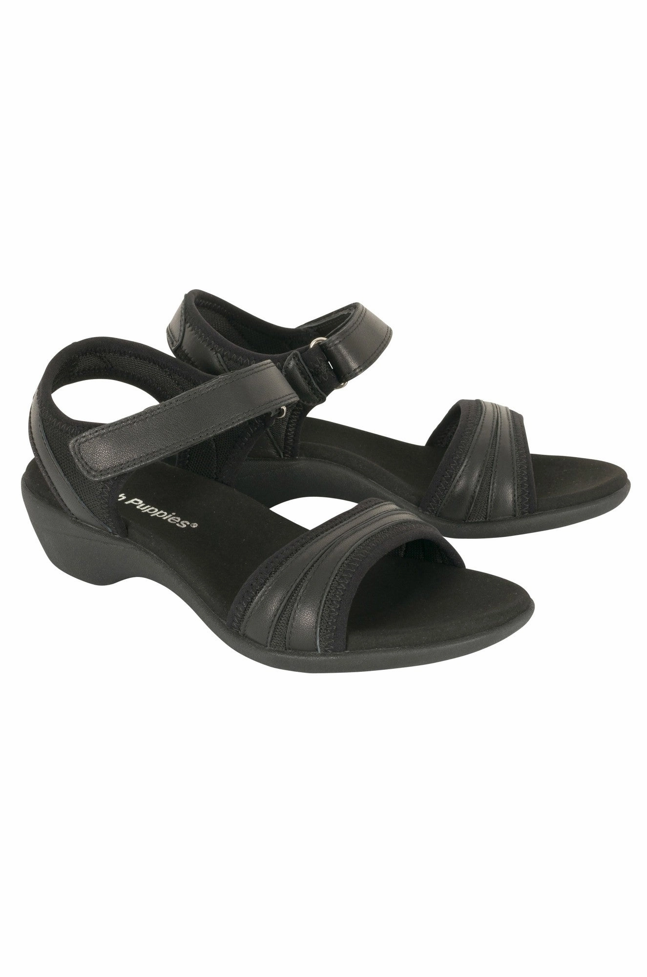 Velcro fastening Leather Sandal | BLACK | AMAZING AB Breathable Walking