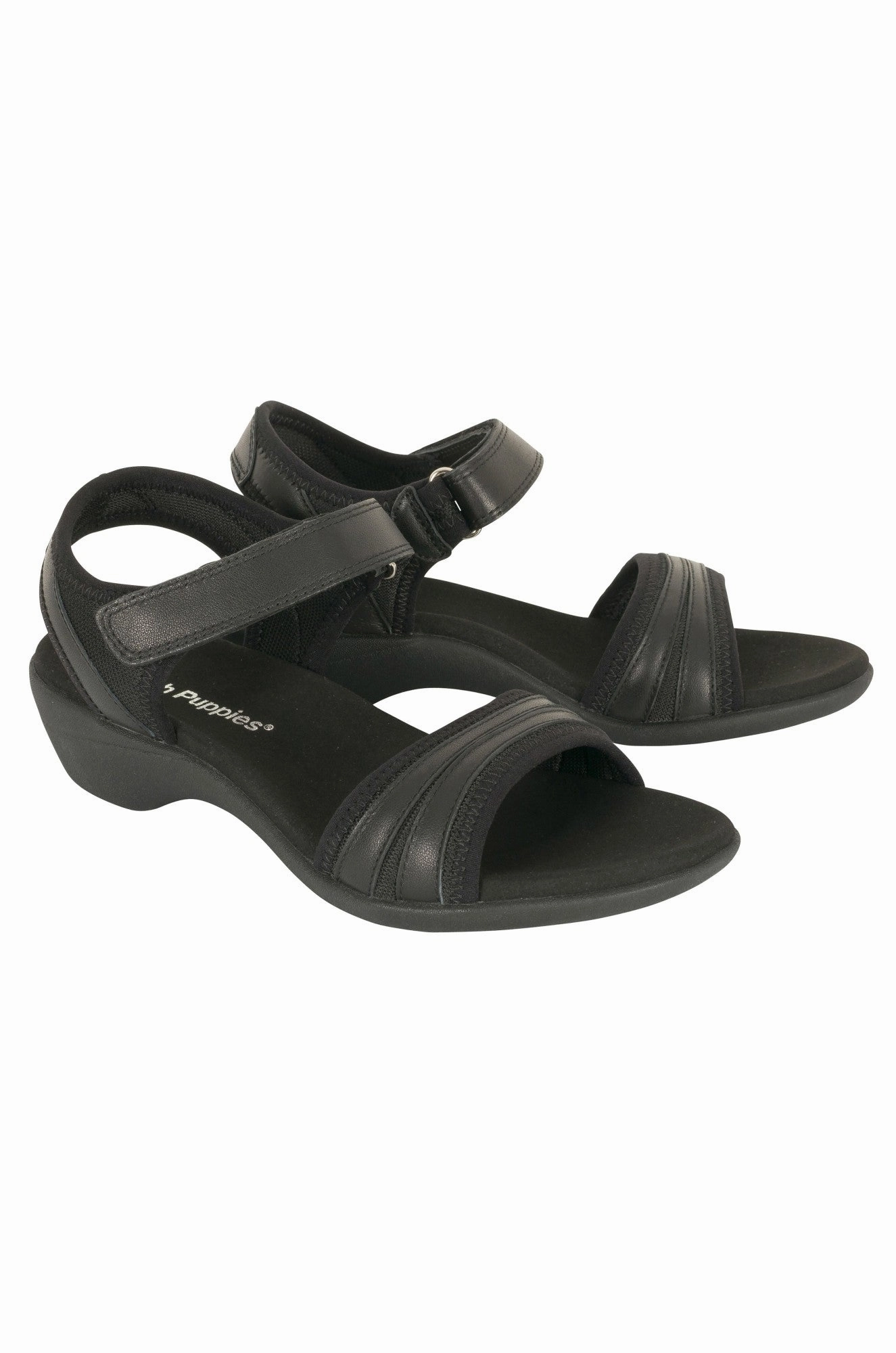 Velcro fastening Leather Sandal | BLACK | AMAZING AB Modern Steps Cushioned Footbed
