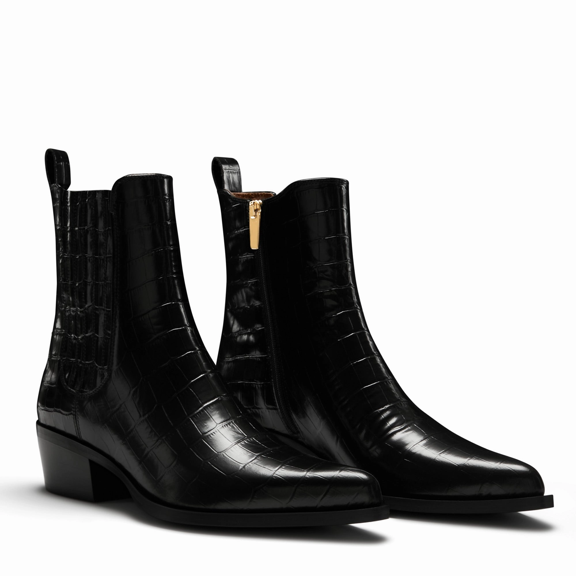 City Travel Vend?me Amandine croco black calfskin leather boots