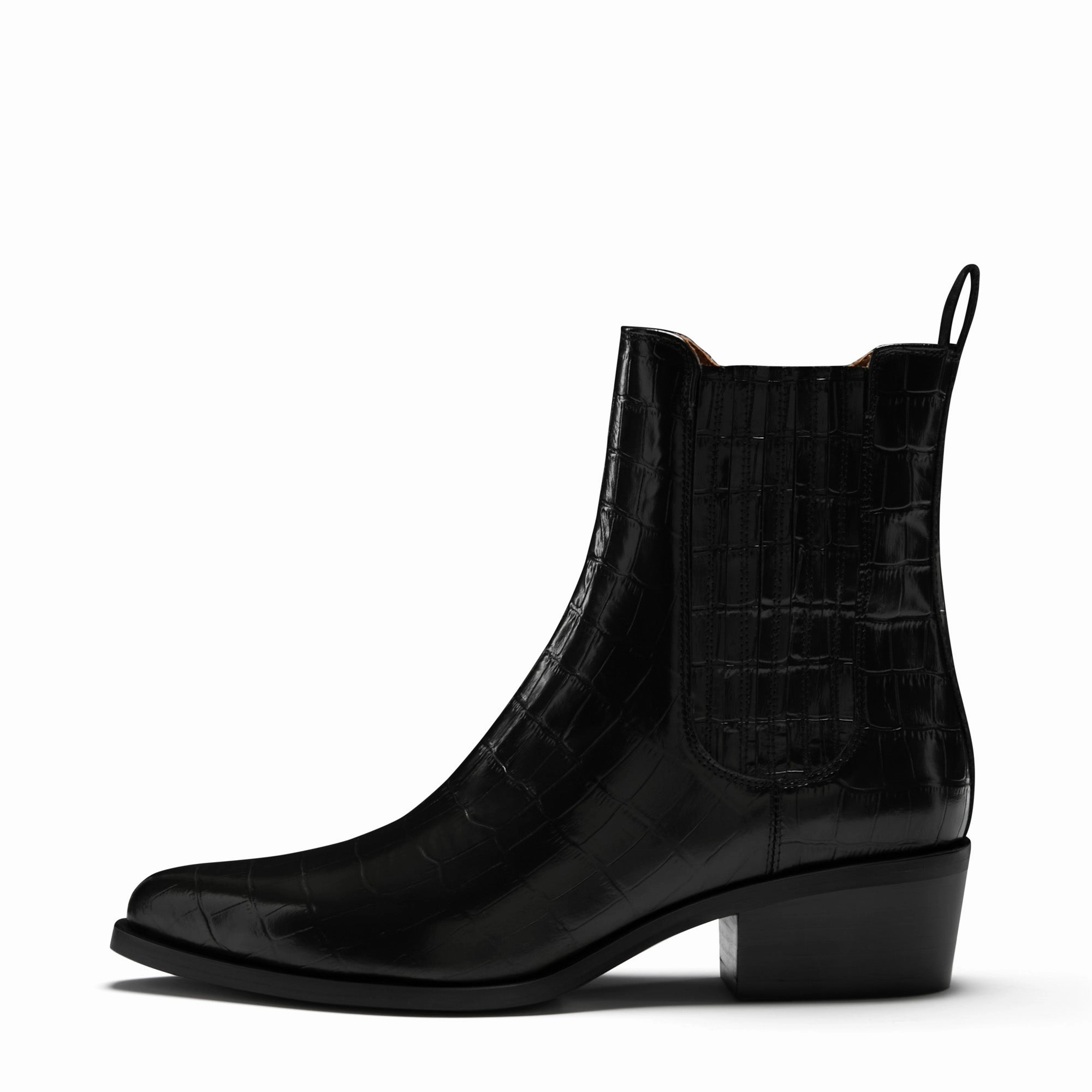 Slip-On Style Warm And Comfortable Vend?me Amandine croco black calfskin leather boots
