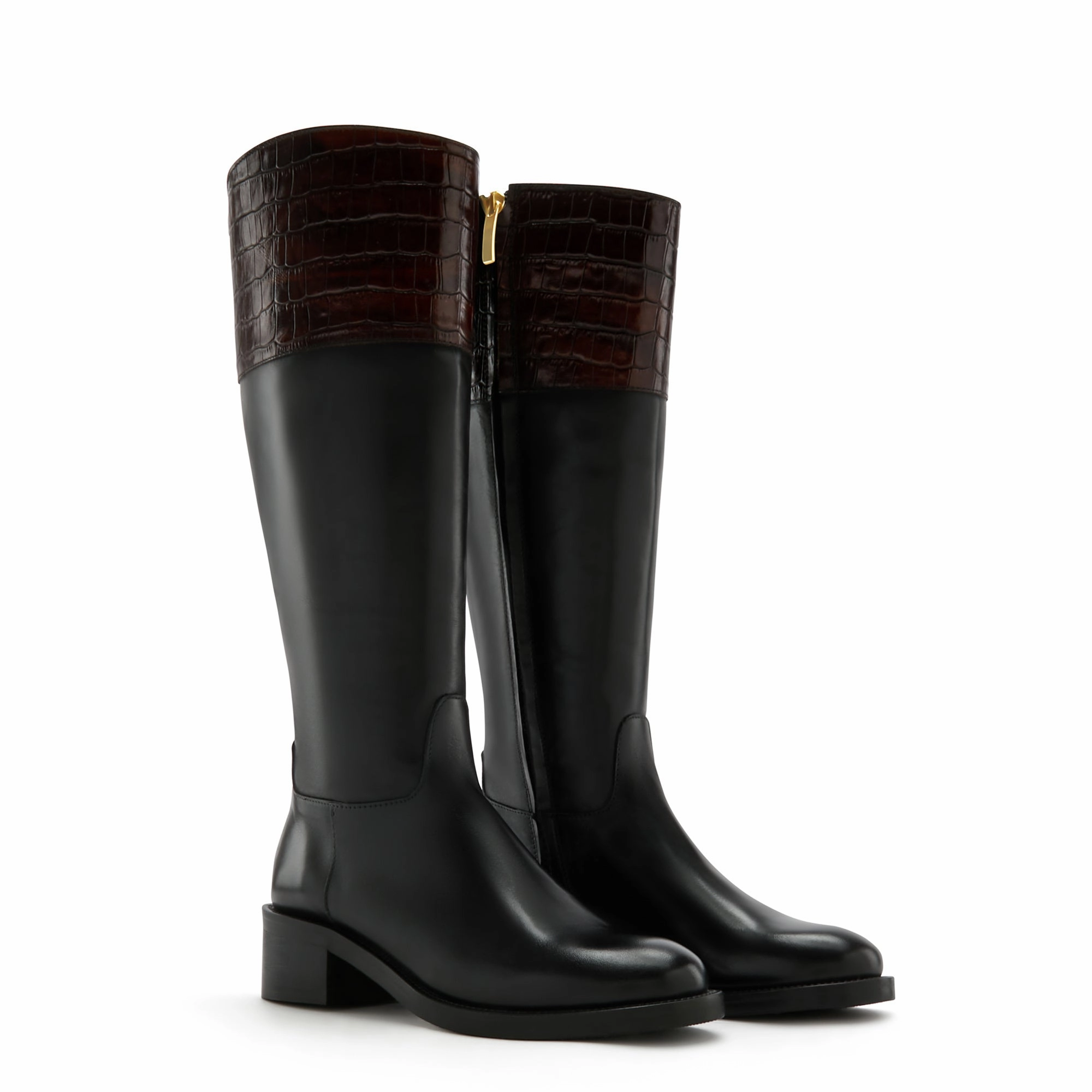 Vend?me Iris black with brown calfskin leather boots Flexible Material