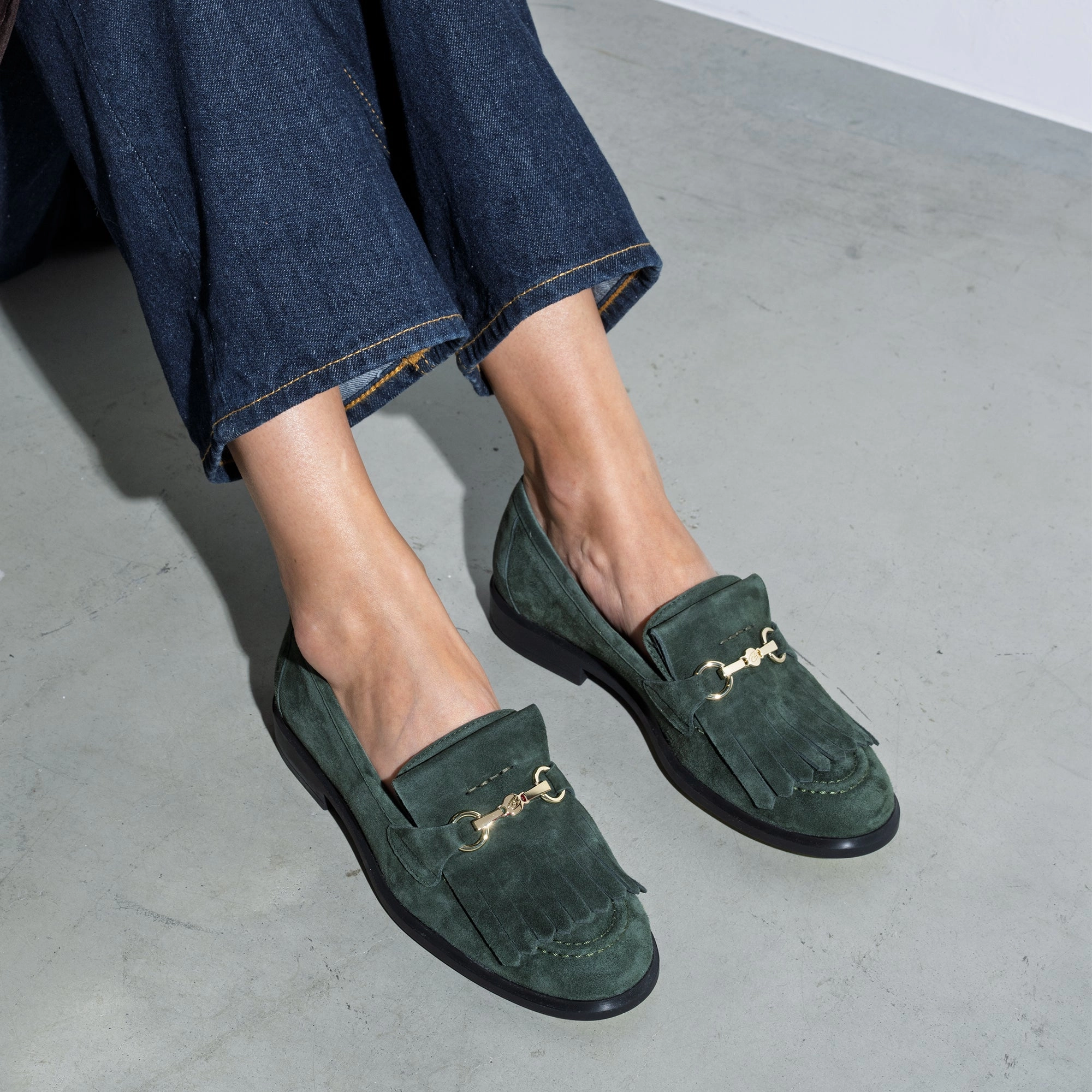 Silent Fit Vend?me Lave dark green suede loafers