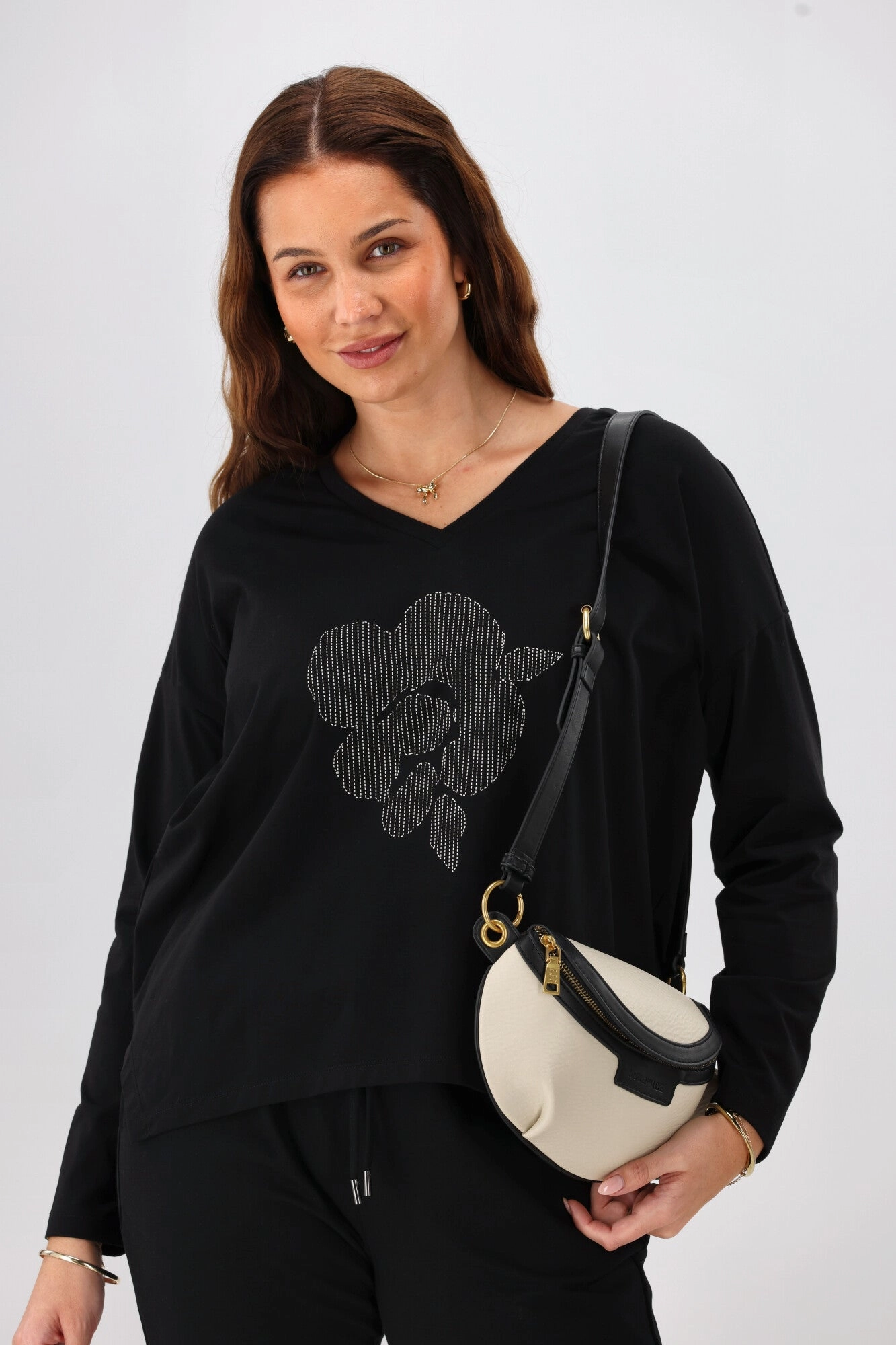 Shine On Label Leith Boxy Oversized V Neck Tee Black Casual Comfort Top