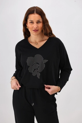 Eye-Catching Shine On Label Leith Boxy Oversized V Neck Tee Black