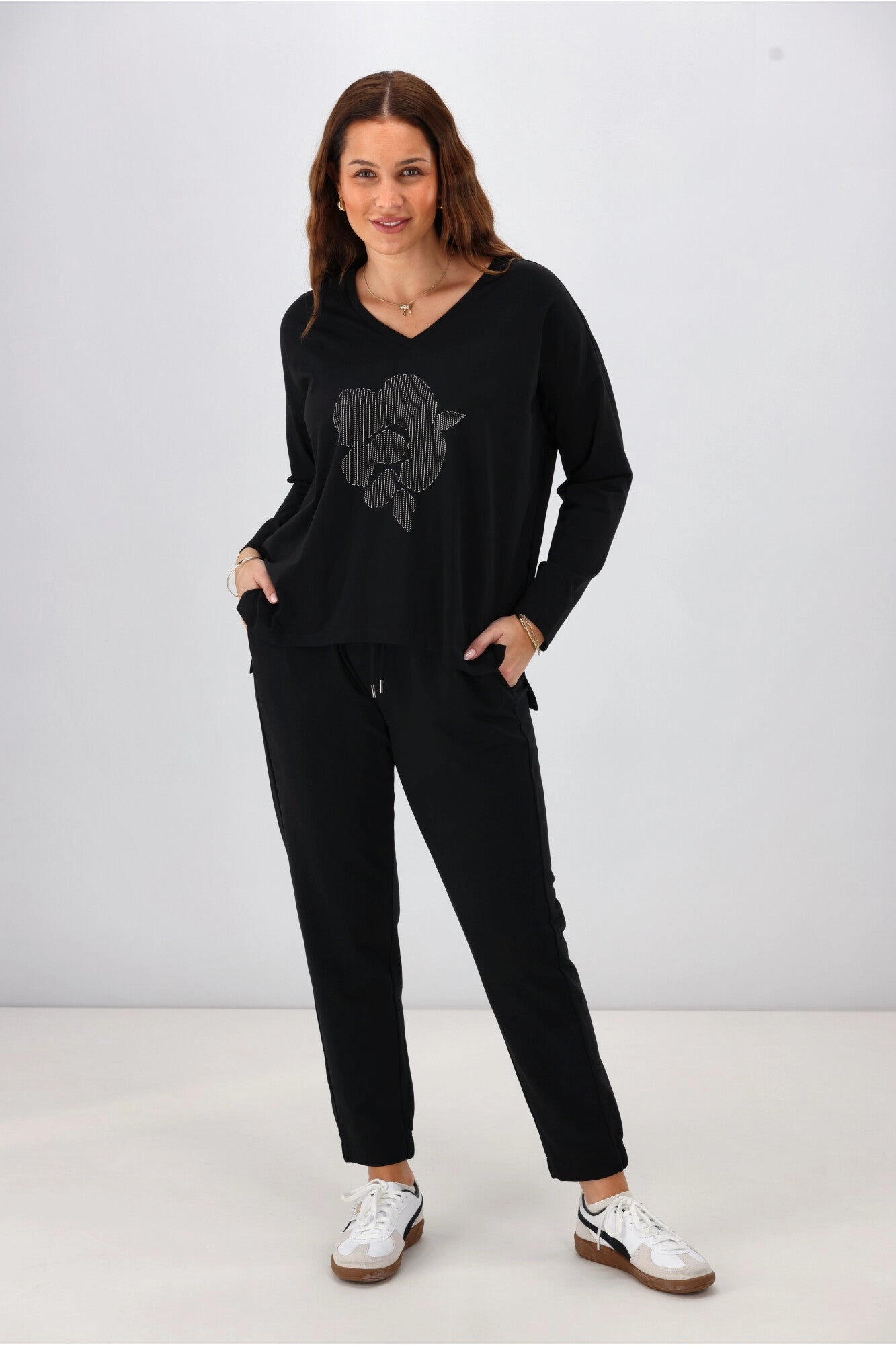 Shine On Label Leith Boxy Oversized V Neck Tee Black Bold Comfort