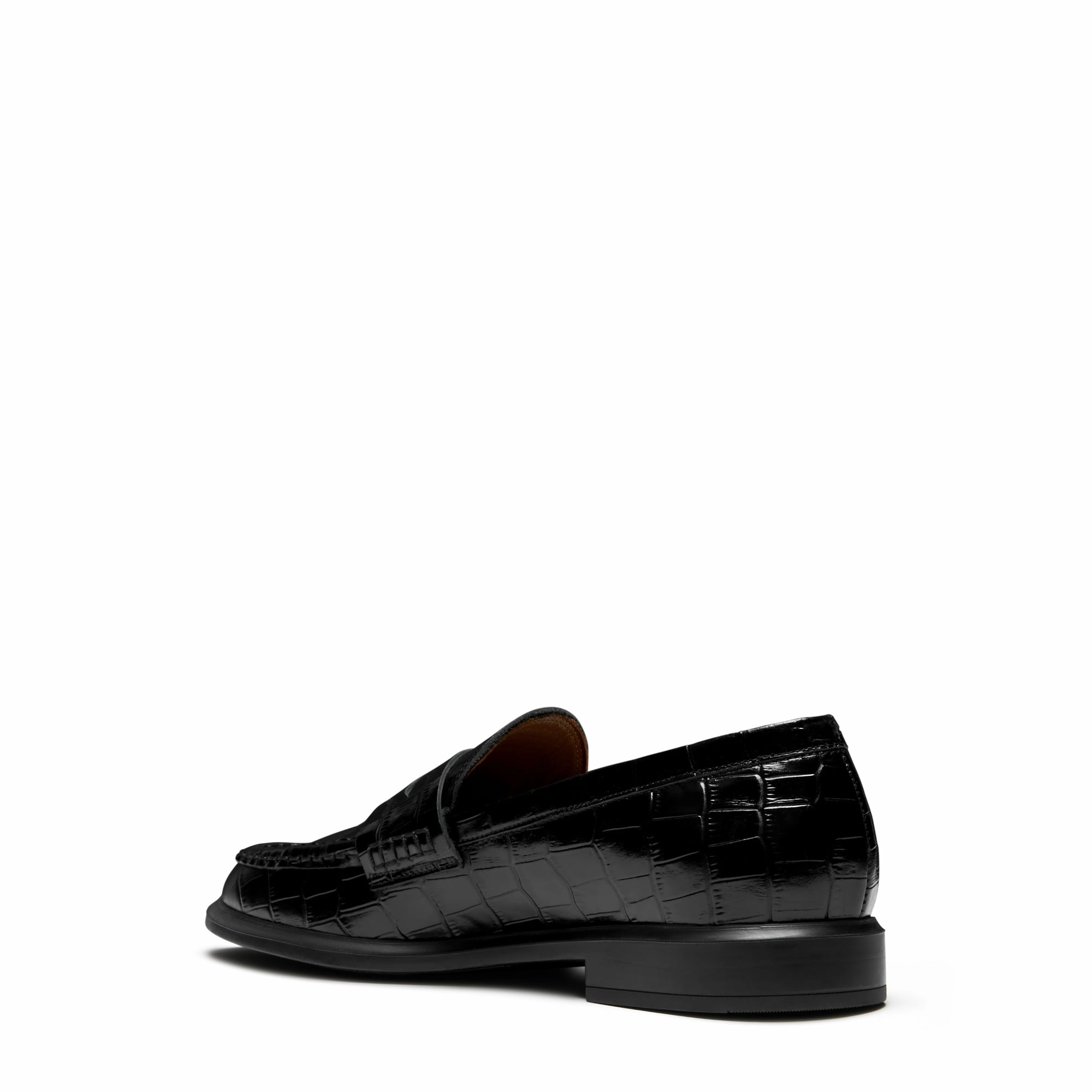 Soft Leather Lining Vend?me Blandine croco black calfskin leather loafers
