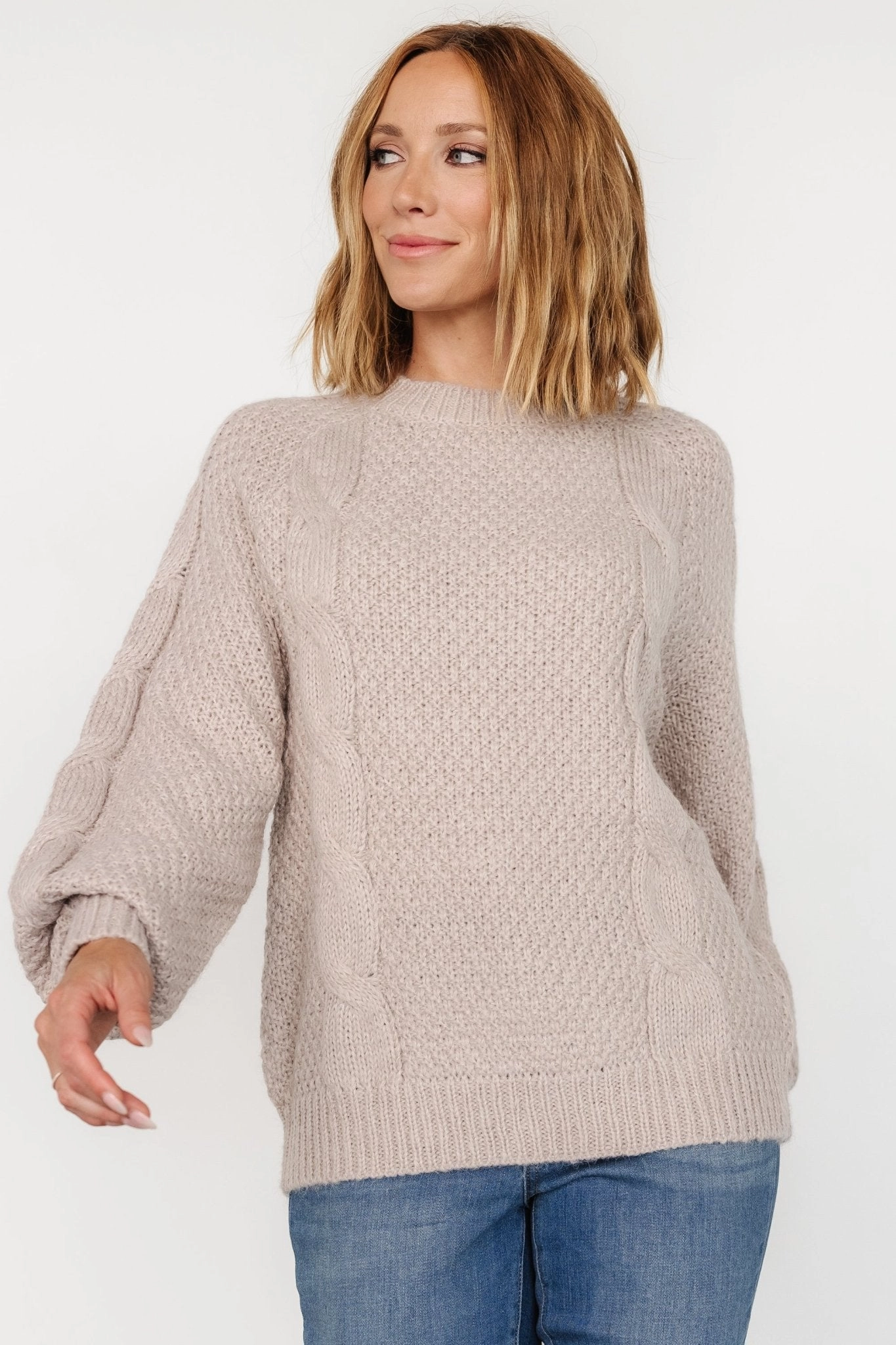 Ventilated Underarm Design Lukas Cable Knit Sweater | Natural