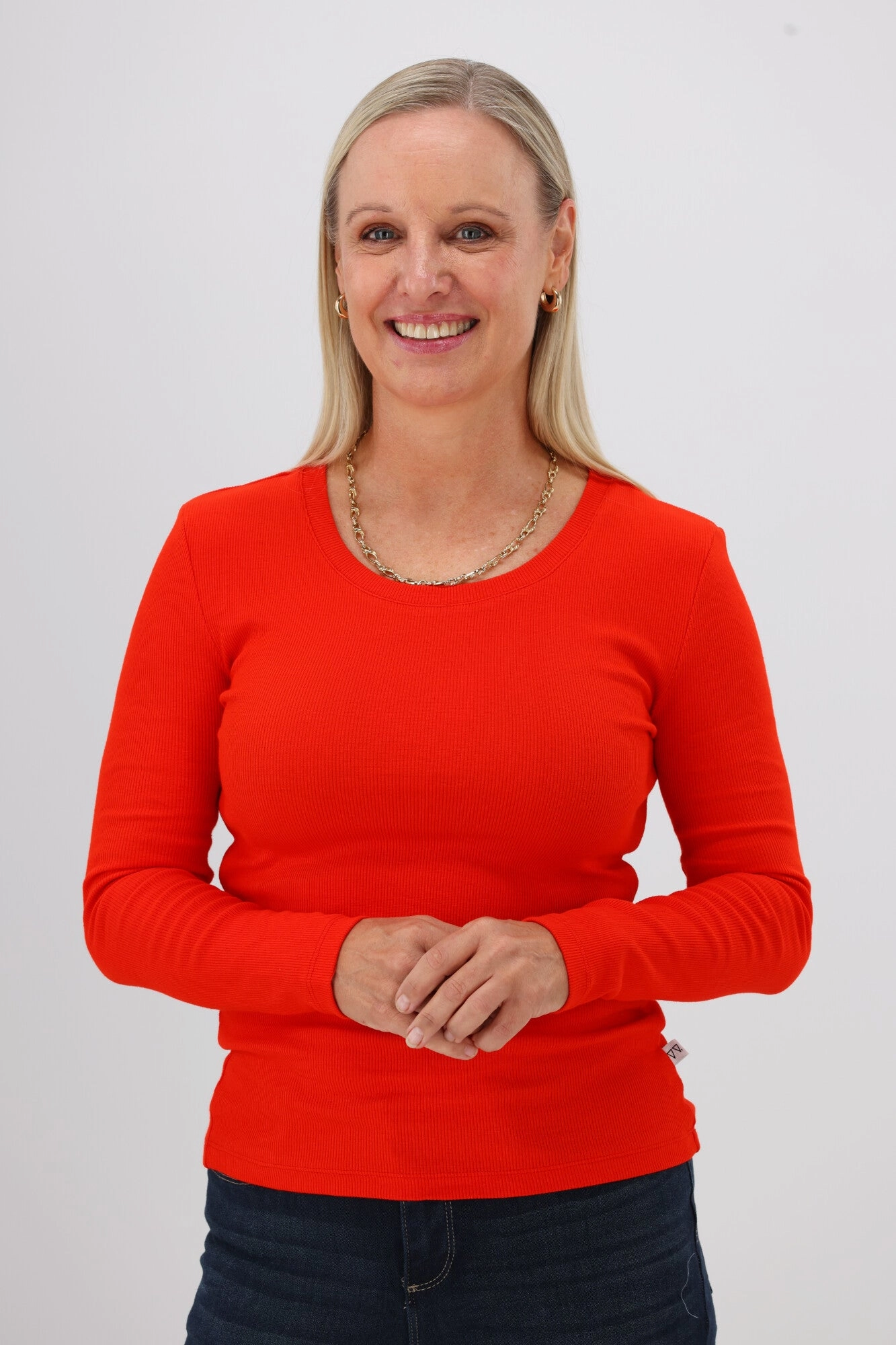 Comfort Design Fit Sleek Waist Shine On Essentials Rib Long Sleeve Bright Red