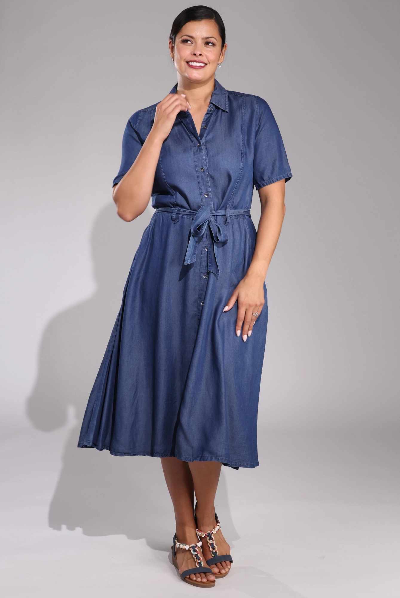 Shimmer-Finish Artisanal-Detail Dress | DARK INDIGO | 6635C1