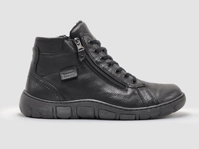 Low Profile Night Travel Men's Original Thick-Wool Lined Zip-Up Leather Boots - Black/Black