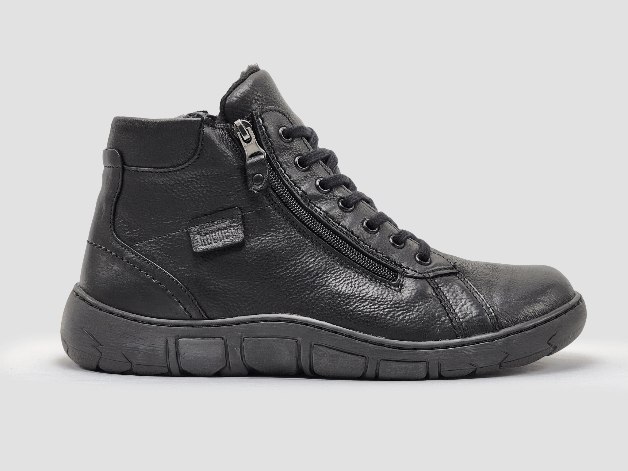 Men's Original Thick-Wool Lined Zip-Up Leather Boots - Black/Black Abrasion Resistant Lace