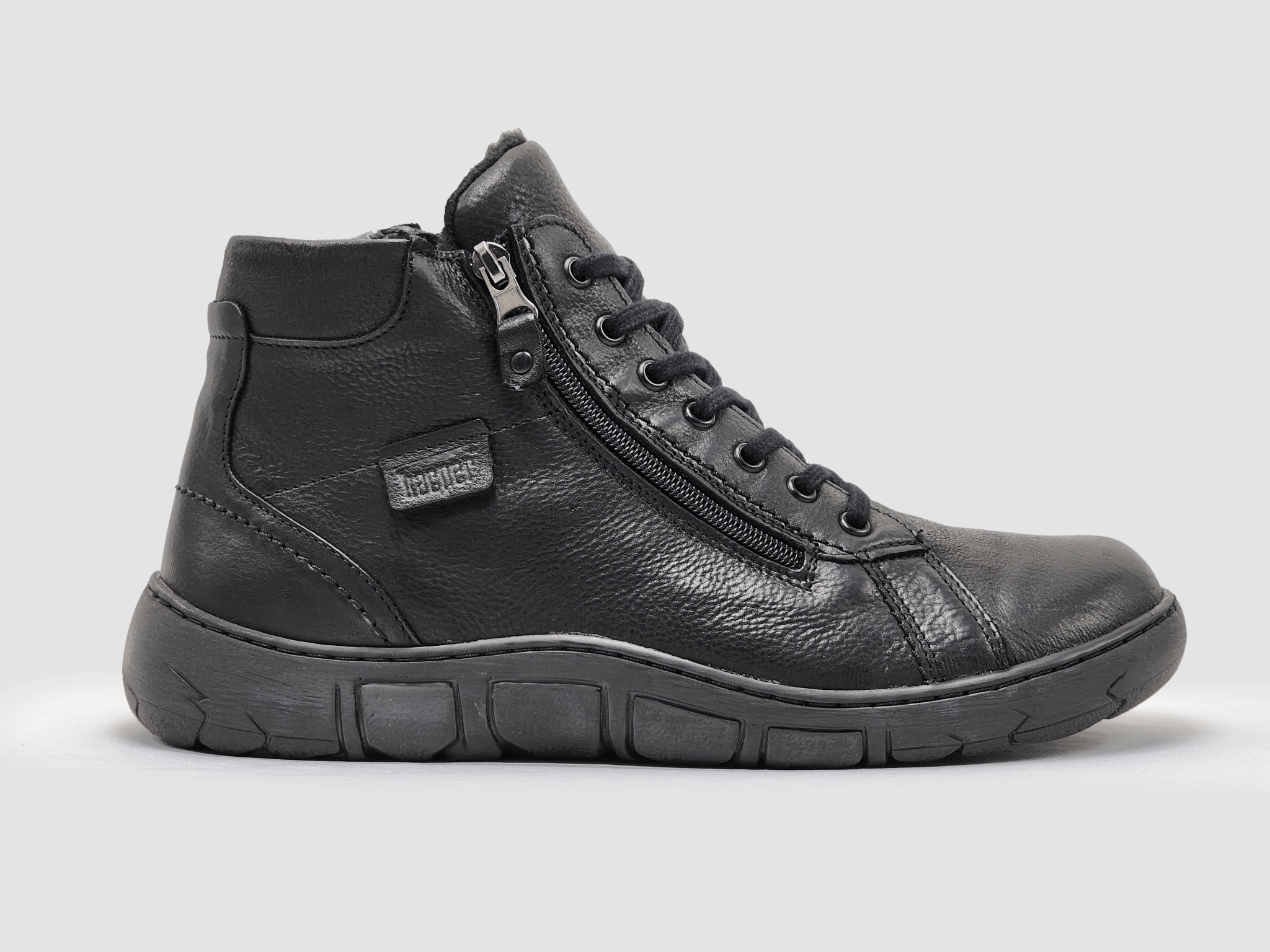 Men's Original Thick-Wool Lined Zip-Up Leather Boots - Black/Black Adjustable Straps All Day Wear