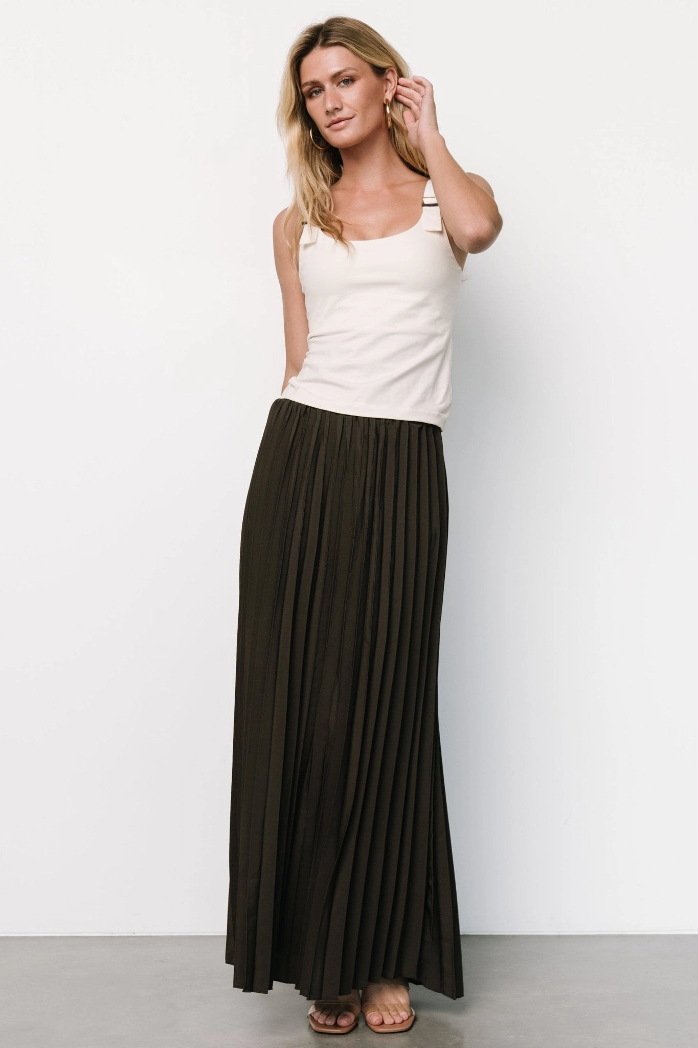 Vinny Pleated Maxi Skirt | Charcoal Retro Style