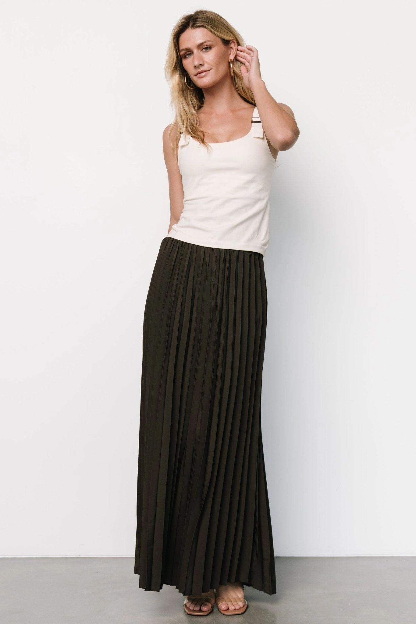 Vinny Pleated Maxi Skirt | Charcoal Patchwork Design Inverted Pleats