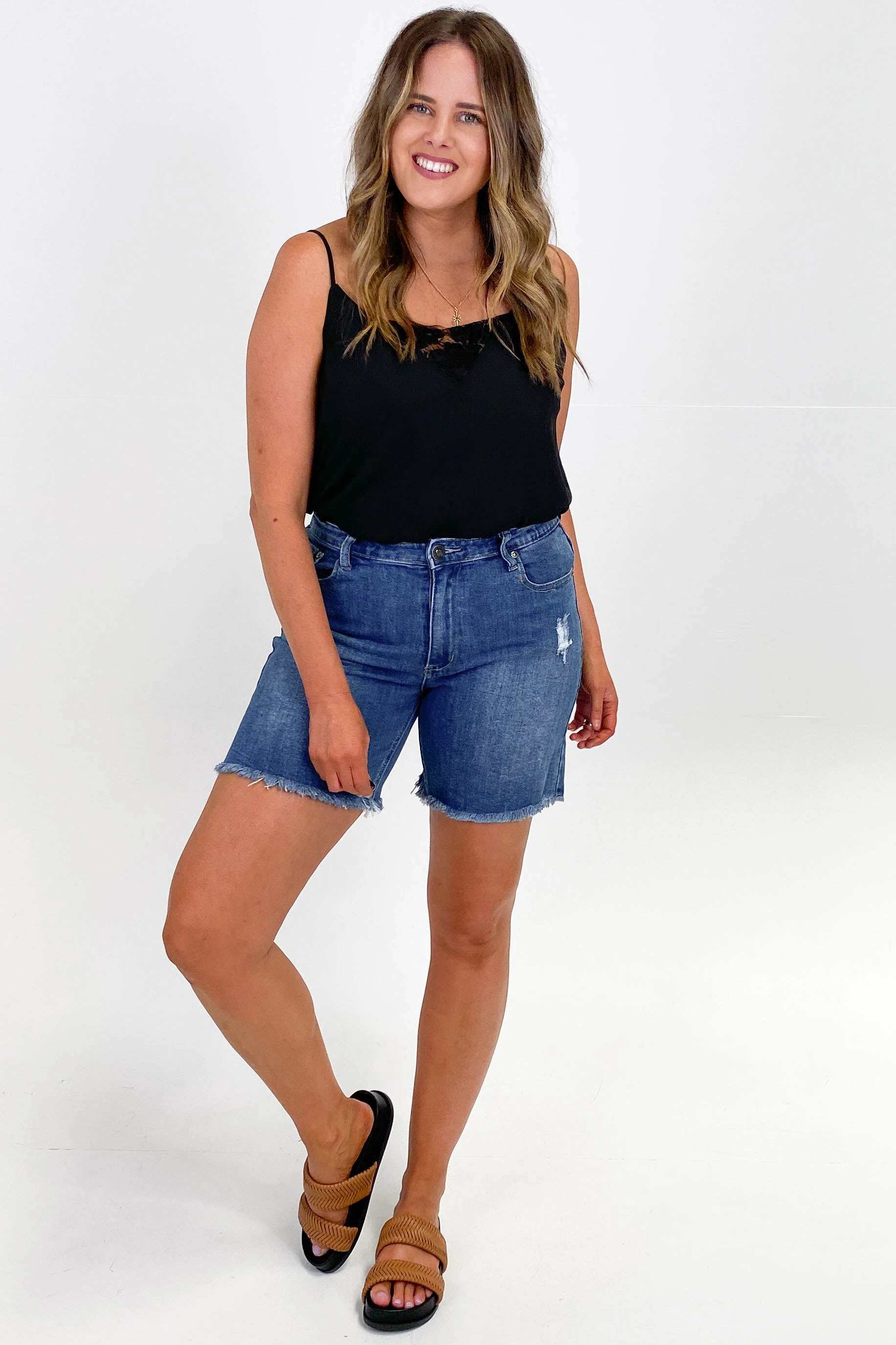 Wakee Ashlee Shorts Blue Denim bodysuit Sweat Resistant Coating