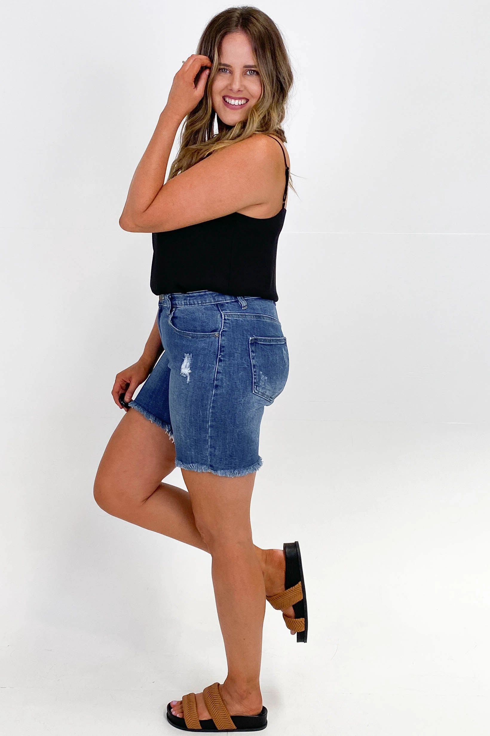 Wakee Ashlee Shorts Blue Denim Breathable mesh lining thermal fabric