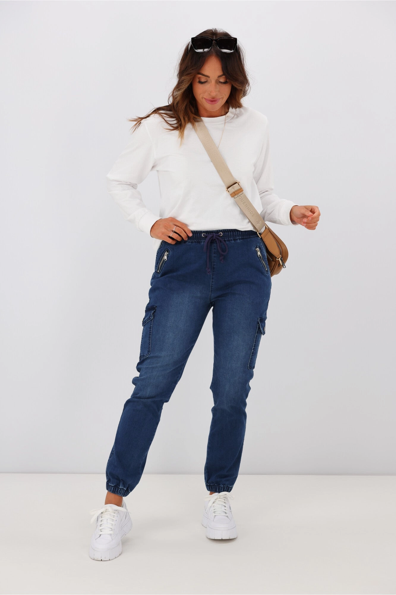 Evening Walk Casual Wearer Non Restrictive Wakee Denim Billie Cargo Jean Blue