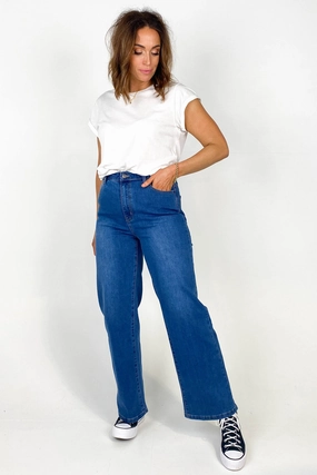 Quick Dry Weekend Trip Gym Workout Petite Size Wakee Gemma Wide Leg Jeans Dark Blue