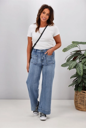 Travel Enthusiast Outdoor Running Abrasion resistant Wakee Lizzy Jean Washed Blue