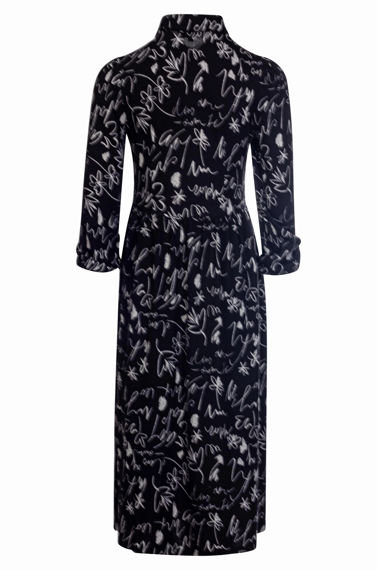 Hidden Pocket Warm Touch Dress with collar | Black Silver Text | 7915BR