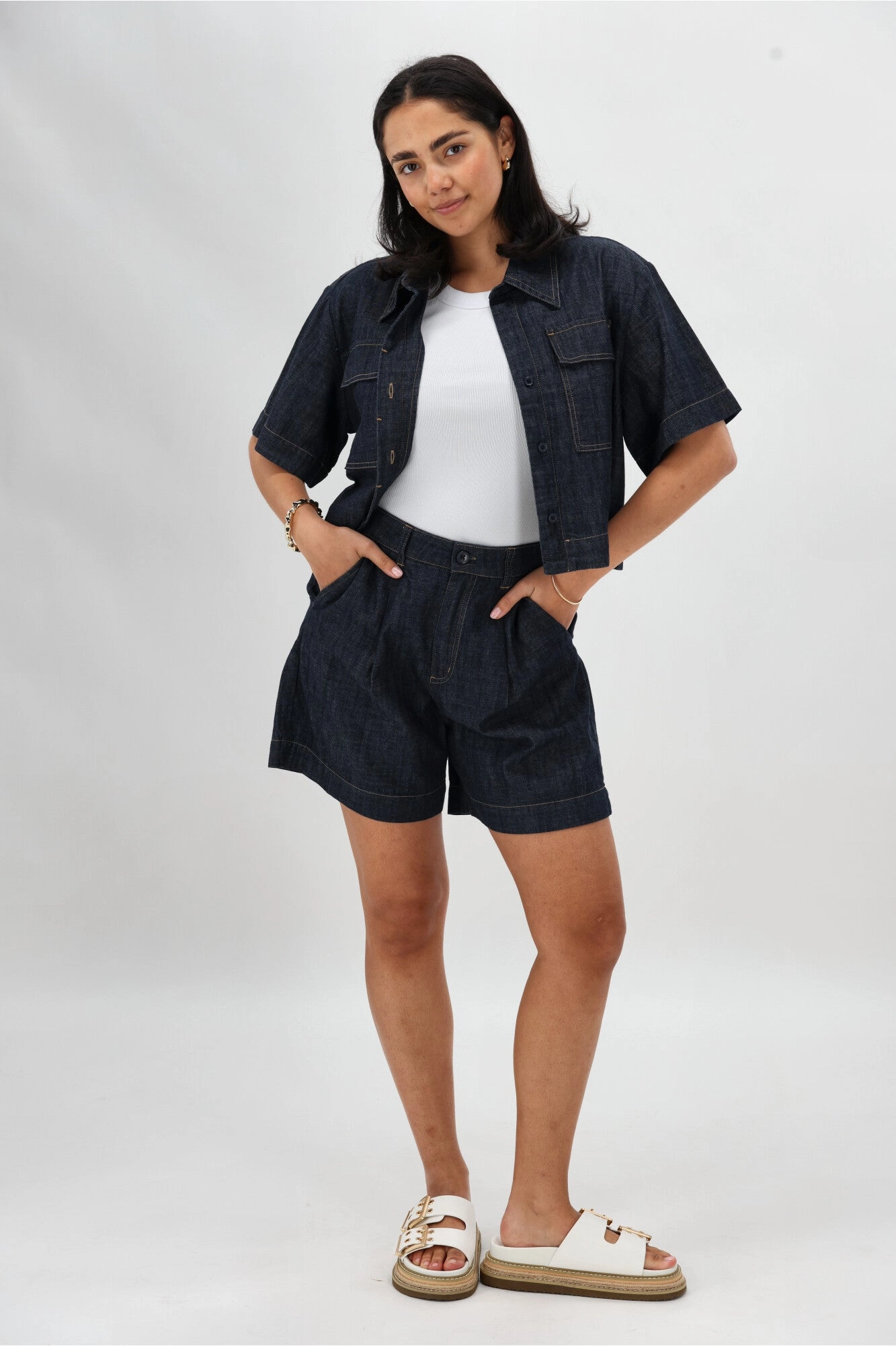 Shine On Label Cole Rinse Wash Resort Short Dark Indigo High Durability Blend