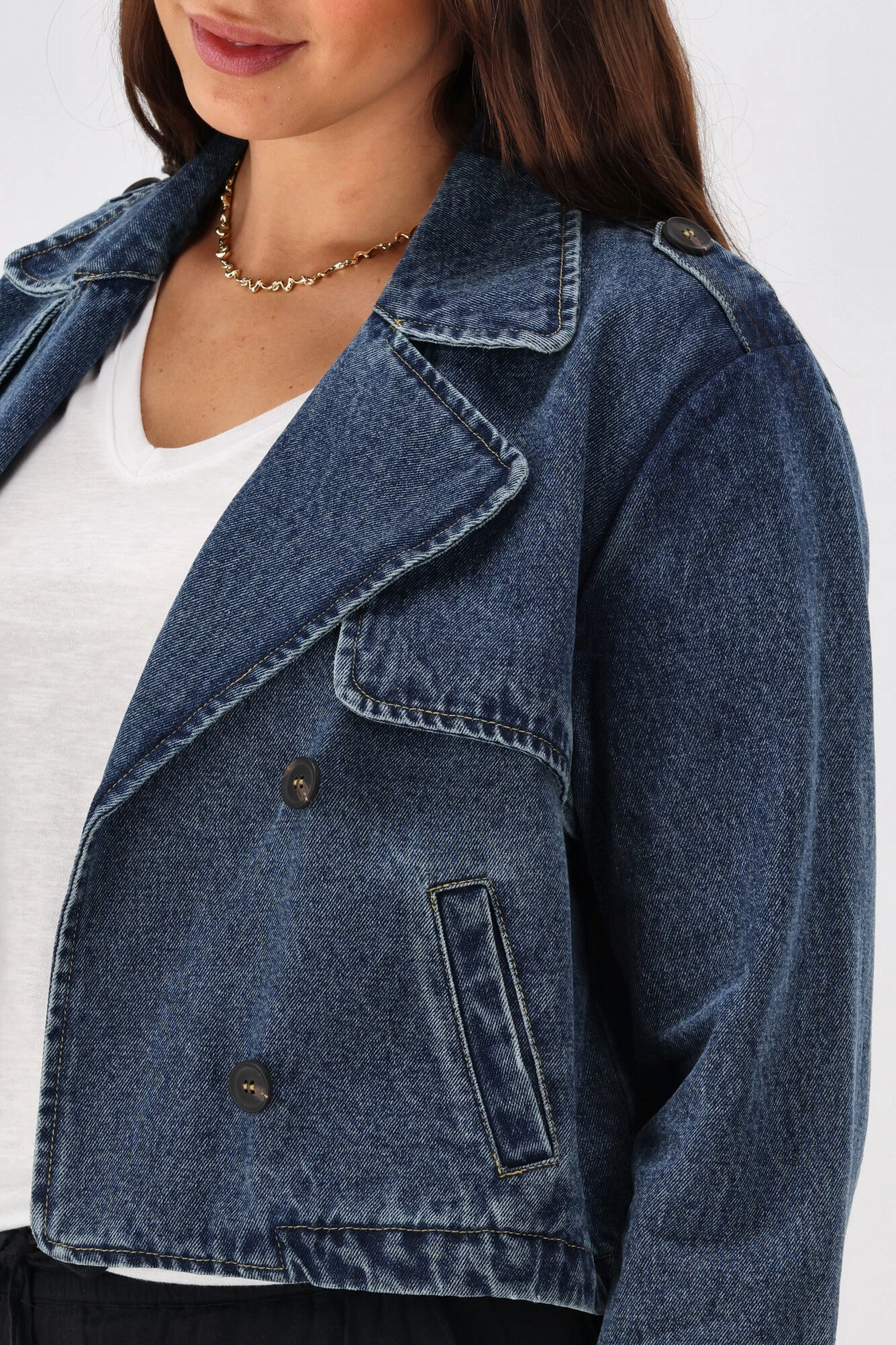 Multi Use Piece Shine On Label Mercedes Cropped Denim Trench