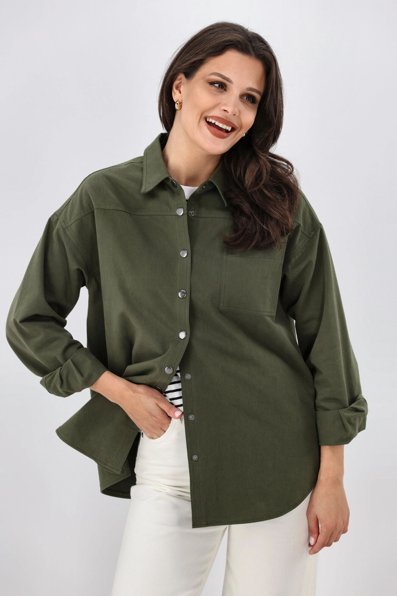 Shine On Label Oasis Embroidered  Shacket Olive Cozy Hood Detail