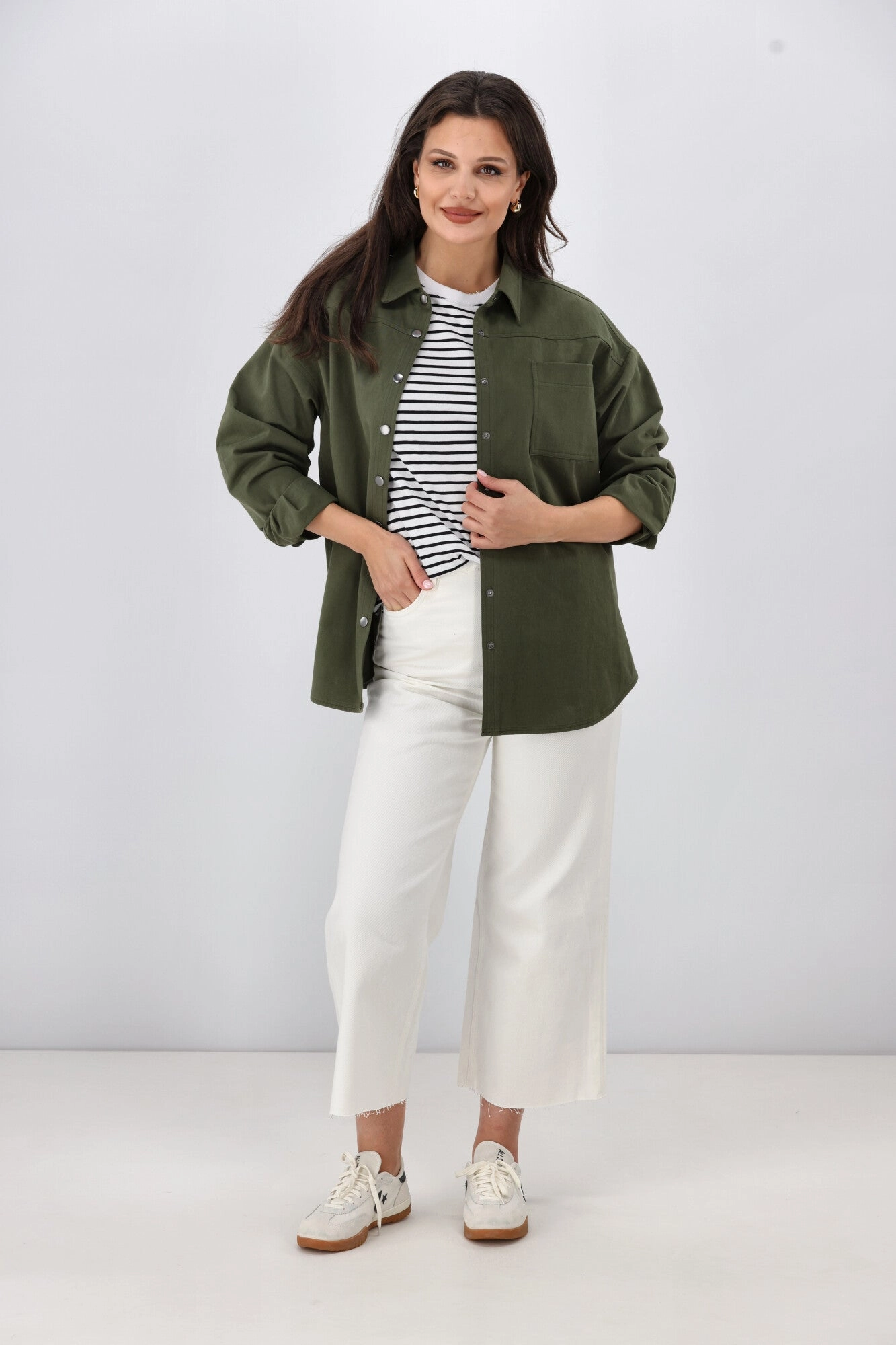 Shine On Label Oasis Embroidered  Shacket Olive Layered Look Autumn Wear