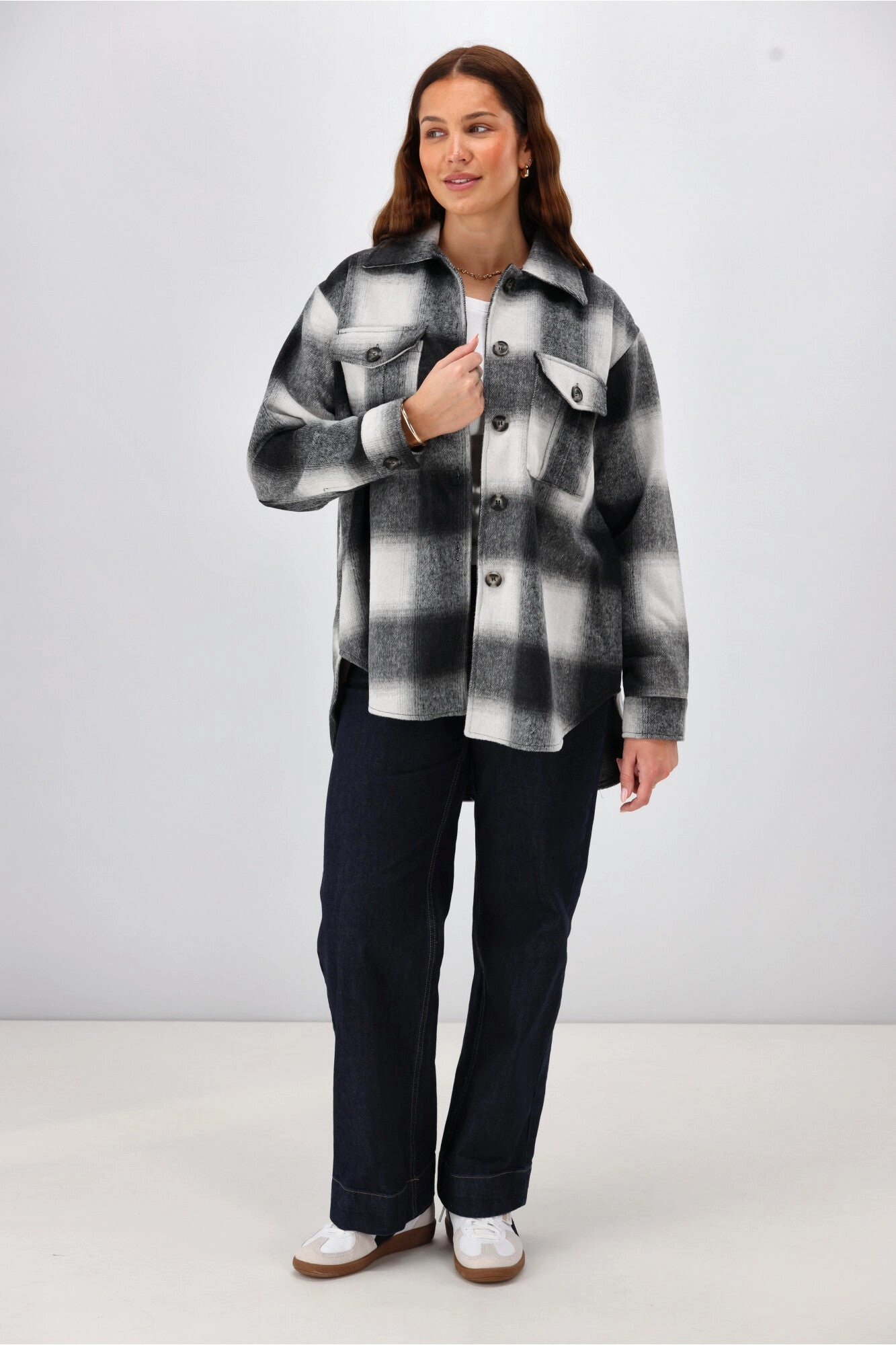 Comfy Fit Shine On Label Treyton Checked Shacket Midnight