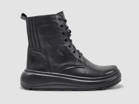 Shock Absorbing Adventure Journey Women's Retro Wool-Lined Zip-Up Leather Boots - Black