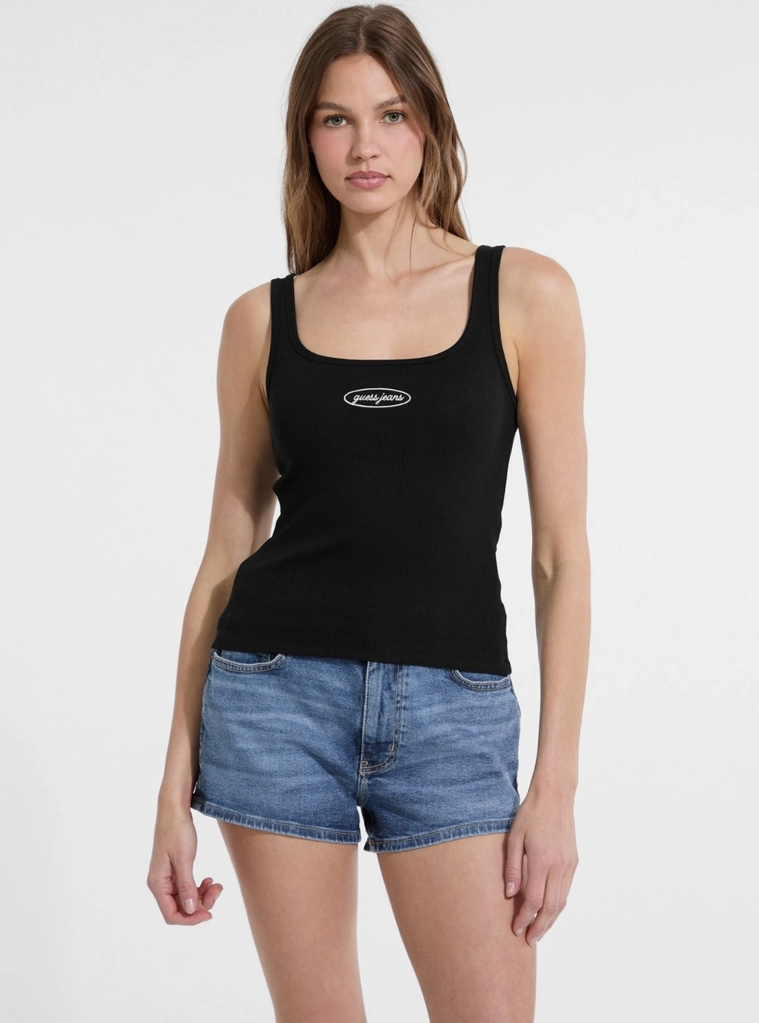 AntiStatic Material Guess Jeans Black Slim Rib Tank Top