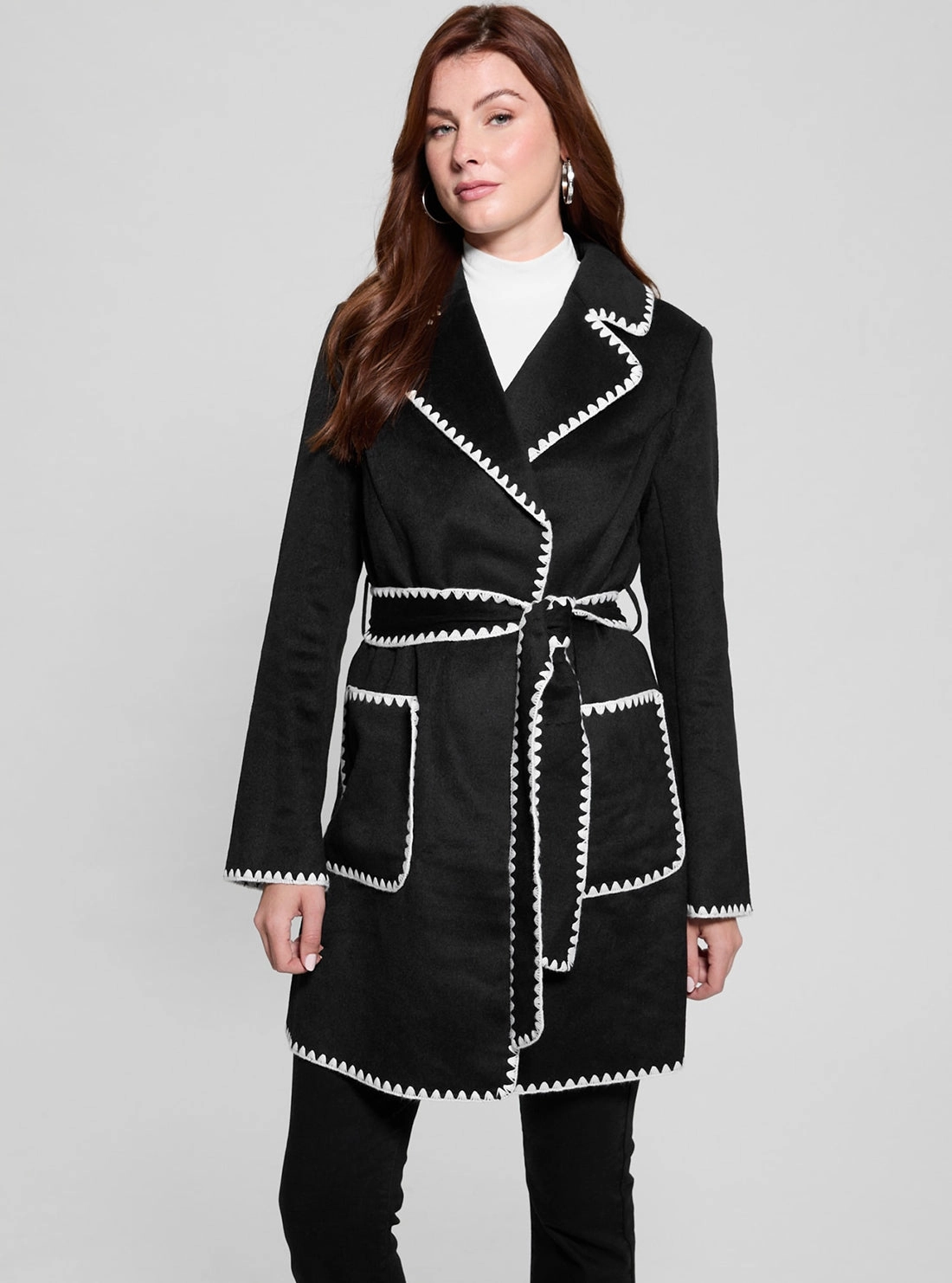 Black Victoire Wrap Belt Coat Flex Fit Fabric
