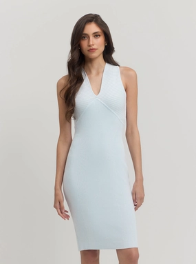 Chic Tone Smooth Lines Blue Carista Midi Knit Dress